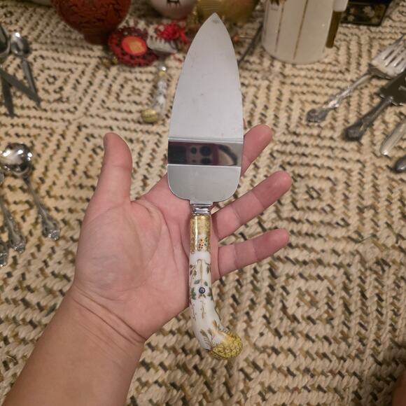 Vintage Prill Sheffield England Pie Cake Server Floral Yellow Porcelain Handle. - Picture 3 of 16